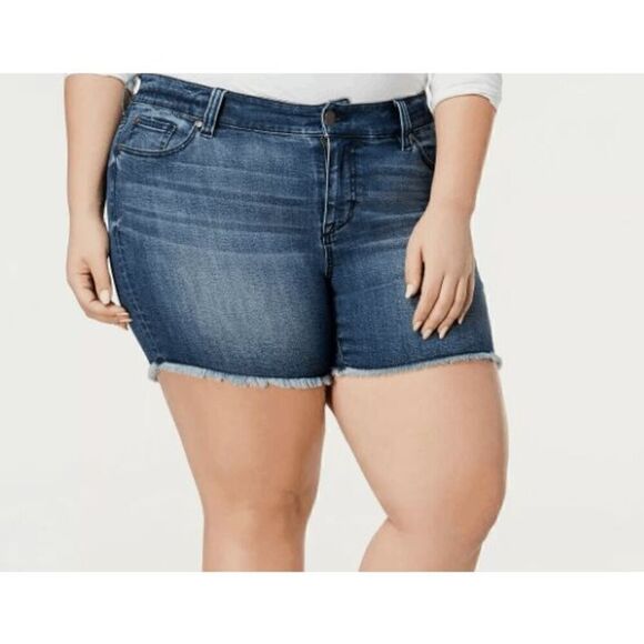 Celebrity Pink Womens Plus The Sugar Mid Rise Frayed Hem Denim Shorts 24 - Picture 1 of 8